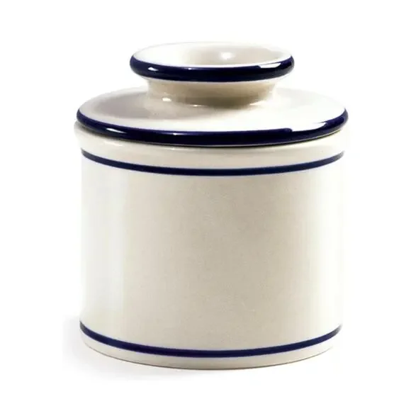 Butter Bell Countertop French Ceramic Dish Keeper White with Blue Trim - Picture 8 of 9